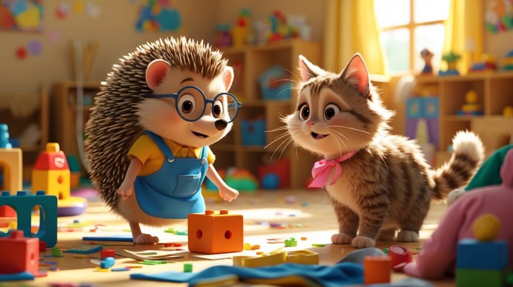 A cat and a hedgehog